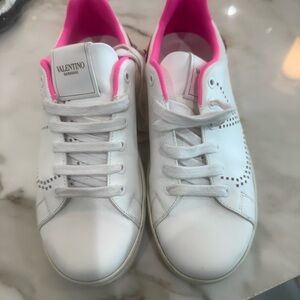 Valentino Women's White Sneakers with Pink Accents